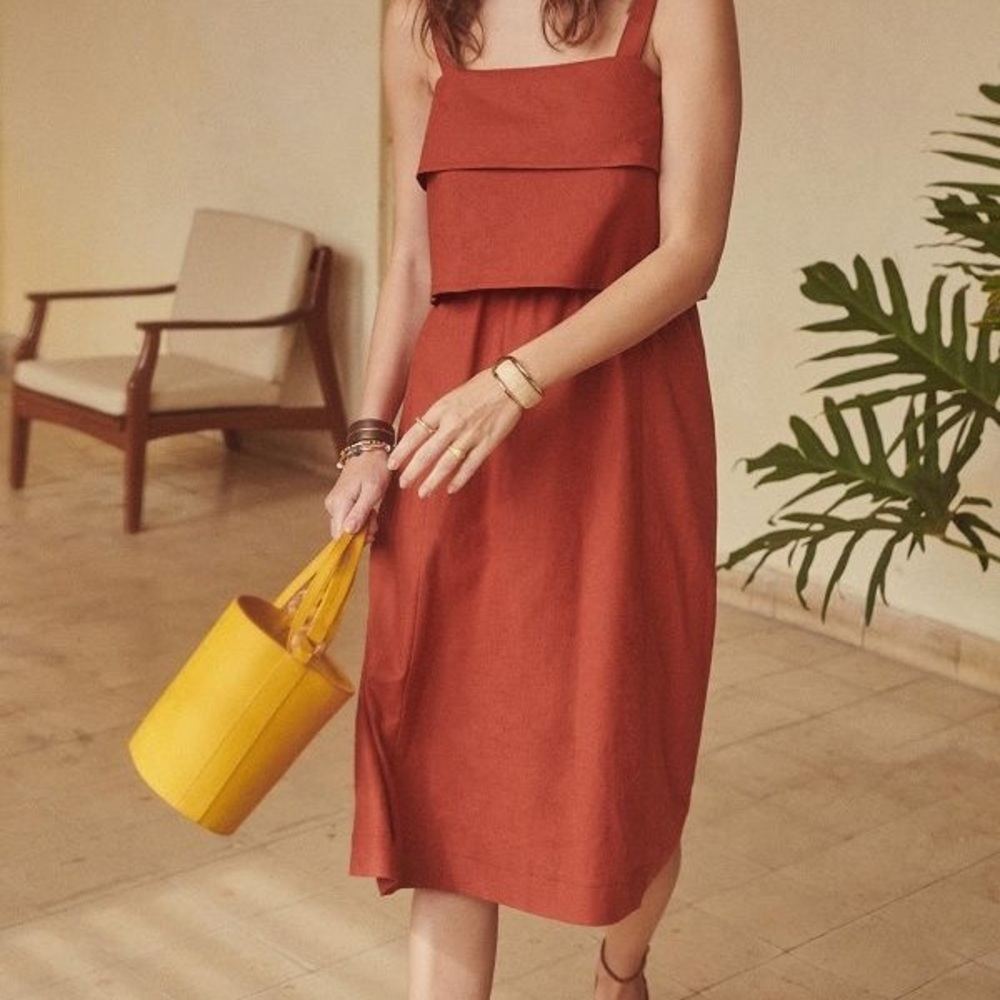 Sézane | Isabella Linen Midi Dress | Terracotta